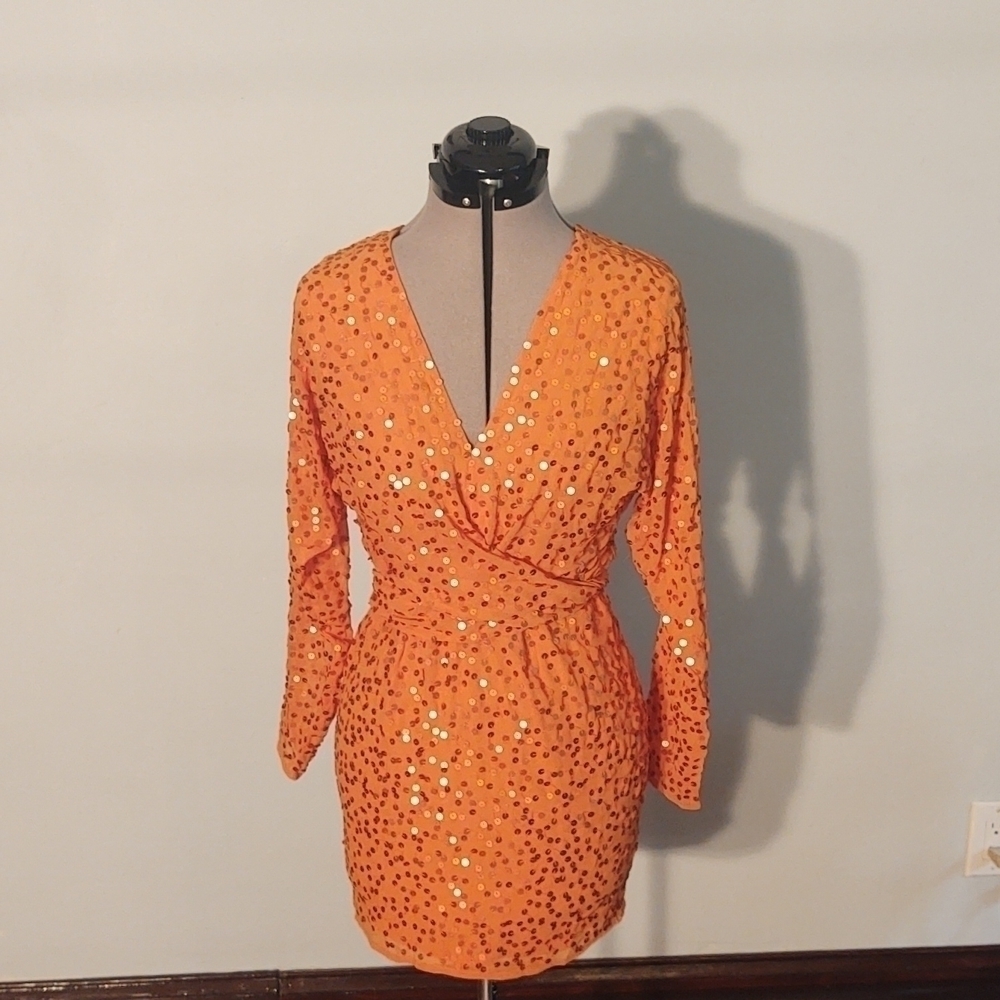 ASOS DESIGN Orange Sequined Mini Dress Sz 2 NWT
